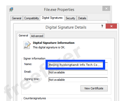 Screenshot of the Beijing Ruidongtiandi Info.Tech.Co.,Ltd. certificate